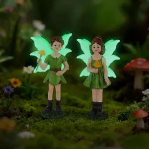 Fairy Pixie Figures with Fluorescent Wings, Garden Decor Bonsai Statues, St Patrick's Day Decoration, Hand-Painted Resin Crafts, Garden Accessories