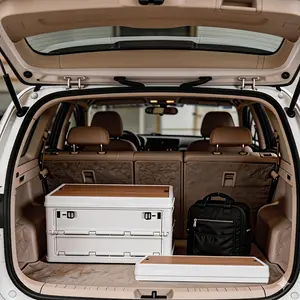 3-in-1 Collapsible Car Storage Box with Wooden Lid: Heavy-Duty, Stackable Storage and Organizer Bin featuring Side-Opening Doors. An essential piece of camping gear and equipment-a must-have for camping, RV living, off-road trips, picnics, and vehicle tru