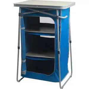 Ozark Trail Collapsible 3-Shelf Cabinet with Table Top - Portable Storage Solution for Camping, 23"L x 19"W, Blue