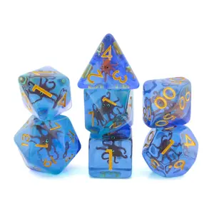 Octopus Resin DnD 7-Piece Dice Set for Dungeons and Dragons, Featuring Intricate Sea Creature Designs and Vibrant Resin