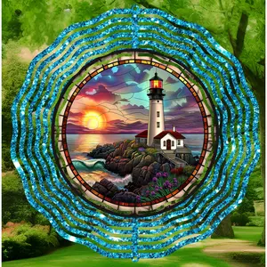 Stained Glass Lighthouse Wind Spinner