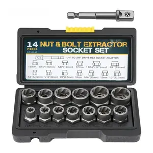14 Counts Bolt Extractor Tool Set,Impact & Nut Remover Stripped Lug Remover,Drive Rounded Bolt Remover for Removing Damaged,Frozen Universal Impact impact bolt