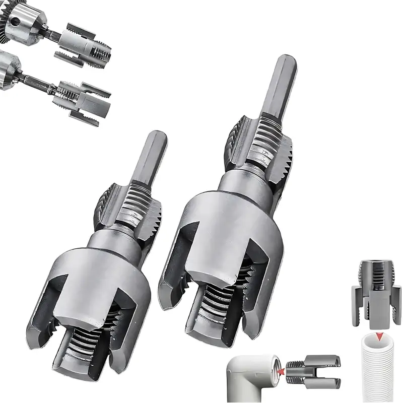 2PCS Integrated Internal & External Pipe Threading Tool with 1/2'' & 3/4'' Dies, Electric Drill Compatible 2 in 1 Pvc Pipe Threader Kit, Dual-Function Pipe Thread Cutting Tool