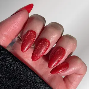 Red Rose Press-on Nails - Almond Shape Rich Red Glitter Elegance Classic Romance Vibe Complete Kit for Date Nights & Events