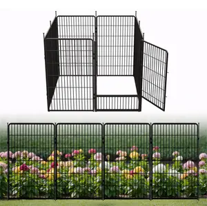 Cozy Castle Garden Fence with Gate 45" 6/8/12/16/24 Panels, Heavy Duty Metal Animal Barrier Fence for Dogs, Easy No-Dig Setup, Dog Fence Outdoor for Yard, Black
