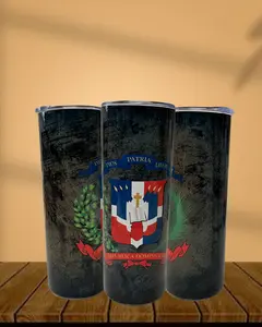 Dominican Republic 20 oz Skinny Tumbler with Lid Non BPA Free Includes Straw & Cleaning Brush Compact Manageable Drinkware Dominican Republic Flag Design Set