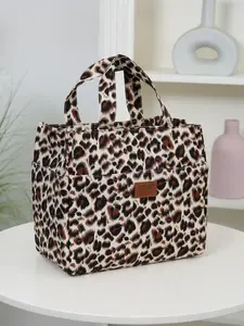New Arrival Leopard Print Thick Fabric Lunch Bag, Reusable Lunch Bag, Durable Lunch Bag, Zipper Pocket, Large Capacity, Portable and Fashionable, Ideal for Office, School, Shopping,Cloth bag, handbag, tote bag, carry bag, storage bag, miscellaneous bag.
