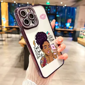 selfie girl luxury rhinestone decor phone case for iPhone 17 17air 17pro 17promax 16 15 14 13 12  plus pro Max shockproof camera protector cover