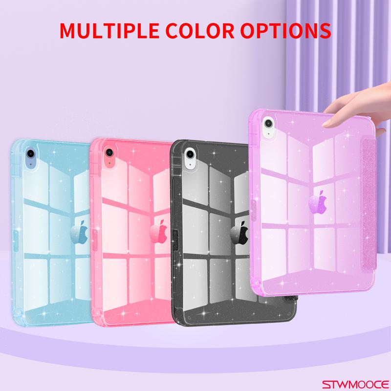 STWMOOCE iPad Case for 11-inch A16, 10.9-inch 10th Gen, Air4/5th, Air M2/M3, Pro 3/4/5th, Pro M4/M5, 12.9/11/13-inch M4/M5 - Glitter Cover with Sparkly Clear Transparent Casing, Pink PU Leather, Colorful Protective Tablet Case