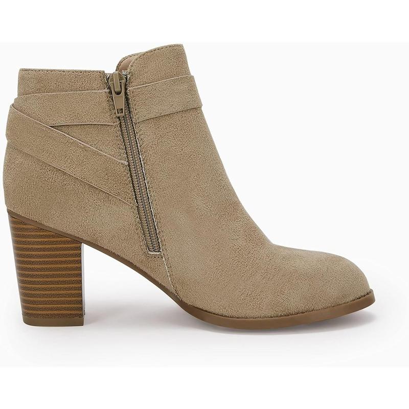 Coutgo Womens Tie Knot Chelsea Pump Ankle Boots Closed Toe Stacked Heel Booties Shoes