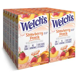 Welch’s Singles To Go Water Drink Mix Powder Sticks, Strawberry Peach Flavor, Portable Drink Pack, 12 Pack, Easy Mix Refreshing Beverage Sticks