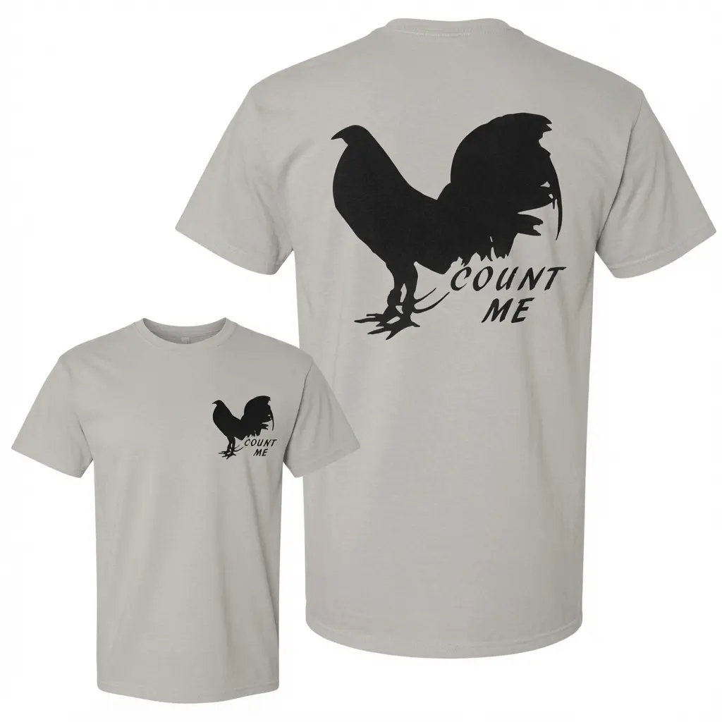 Count Me Rooster Shirt, Gamefowl Silhouette Graphic Tee, Double Sided Unisex T-Shirt, Minimalist Rooster Shirt, Country Farm Graphic Gift for Men
