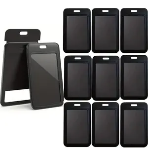 5-piece ID Holder Card Case, Sliding Hard Plastic Black Vertical Card Case, for Office, School, ID Card, Credit Card, Key Card, License, Pass, Employee ID, ID Badge Holder