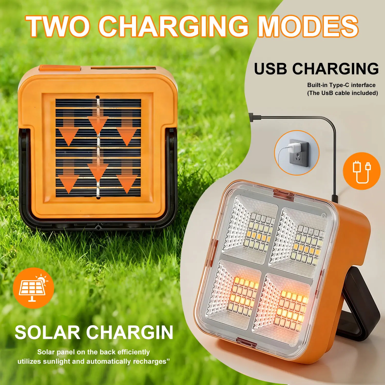 Portable Solar Light Multifunctional Solar & USB Rechargeable LED Flashlight 64LED Upgraded Version Super Bright Light for Camping Night Markets & Power Outages