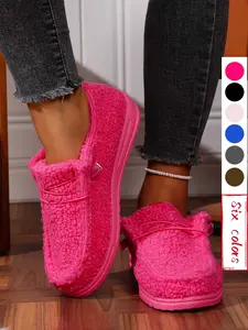 Women's Plush Slip On Shoes, Walking Shoes, Comfortable Soft Sole, Anti-Slip Design, Fleece Lined Warm Snow Boots, Casual Home & Outdoor Footwear