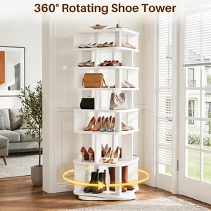 7 Tier 360° Rotating Shoe Rack Tower | Multi-Height Corner Shoe Organizer for Closet & Entryway