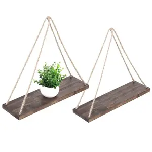 Distressed Wood Hanging Shelves, Set of 2, Brown