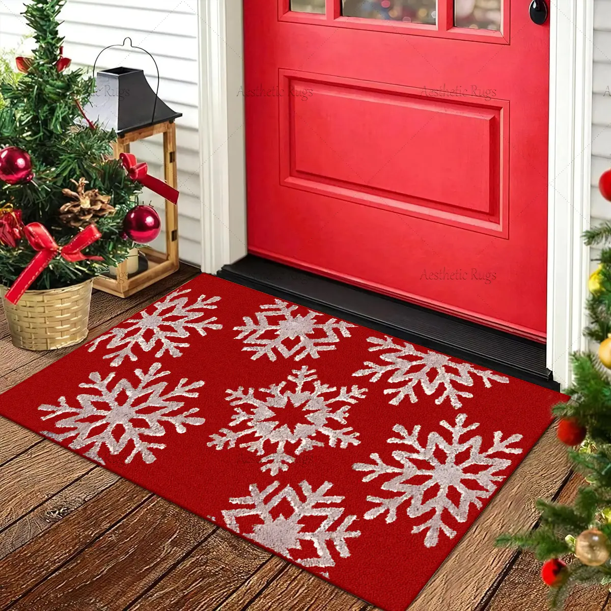 Snowflake Christmas Door Mat, Soft Plush Non-Slip Carpet, Pet Friendly, Ideal for Entryway, Living Room, Bedroom