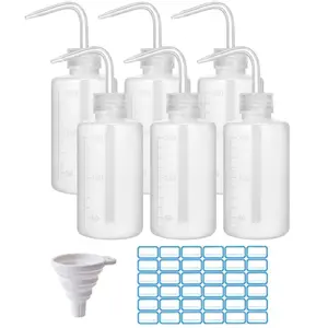6-Pack 250ml Squeeze Bottles for Liquids, LDPE Plastic Safety Squirt Bottle with Narrow Mouth & Scale Labels, Small Watering Can for Indoor Plants, Lab Tattoo Cleaning Tools