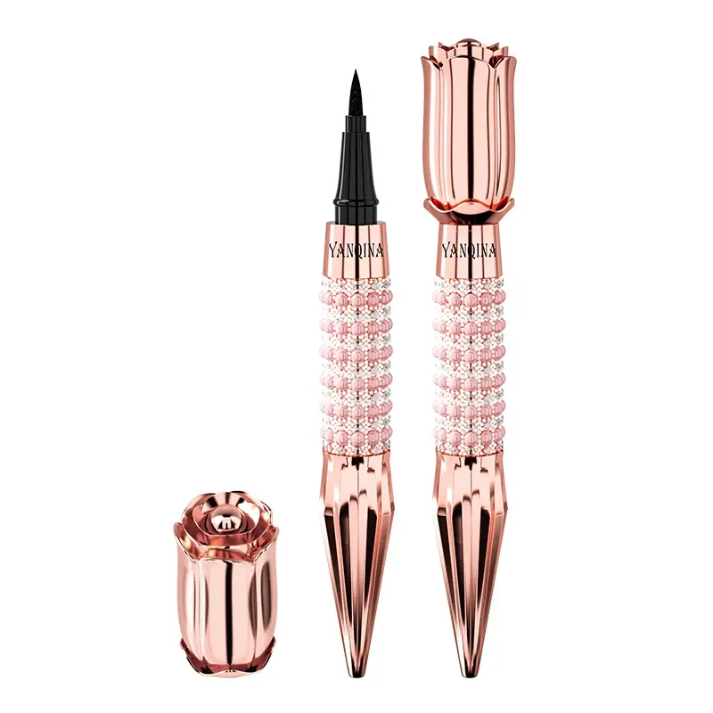 Women's Luxury Rose-Shaped Diamond-Encrusted Liquid Eyeliner, Ultra-Thin Precision Tip, Waterproof, Sweatproof, Quick-Dry, Long-Wear Black Eye Liner for Makeup