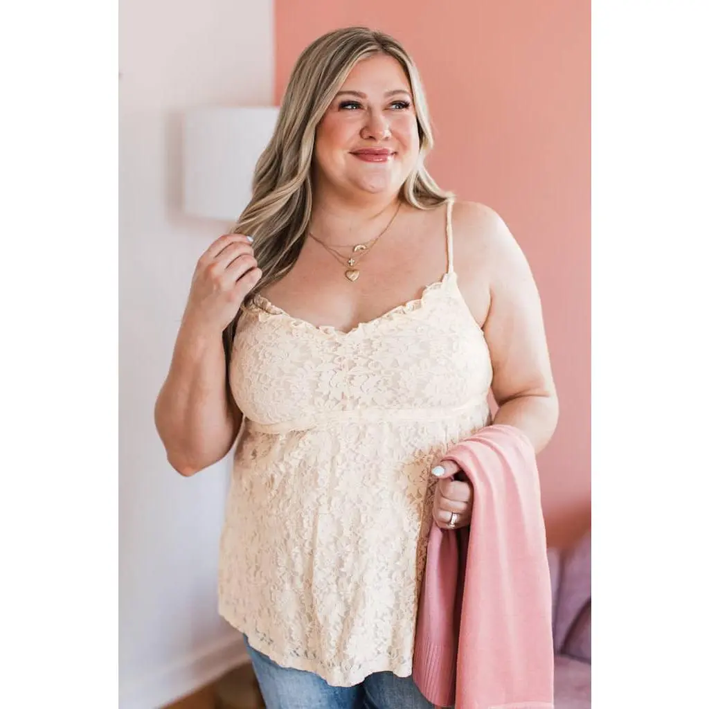 Love Deeply Floral Lace Babydoll Tank Top- Cream