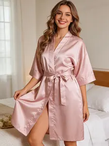 Women's Satin Sleepwear Set, Elegant Silk-Like Fabric Nightgown & Robe Combo, Soft Comfortable Home Wear for Women