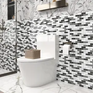 Marble Grey Peel & Stick Backsplash - 12x12 Inch Thick Subway Tiles, Waterproof Vinyl for Kitchen & Bathroom (10 Sheets)