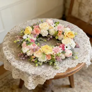 Romantic Spring Wreath with and Peonies, Daisies, Lavender, All-Season Decor for Porch and Entrance