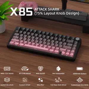 ATTACK SHARK X85 Wireless Mechanical Keyboard with Knob 75% ANSI Layout BT/2.4GHz/USB-C Mechanical Keyboard Side Print PBT Keycaps RGB Linear White Jade Switch for PC/MAC/Win Upgraded Gasket-Mount Mechanical Keyboard