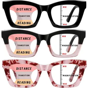 3 Pack Progressive Multifocus Reading Glasses for Women Blue Light Blocking Oprah Style Square Reader Spring Hinge +2.0
