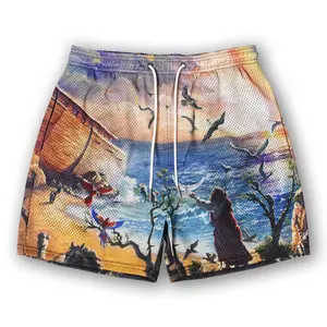 Noah’s Ark Inspired Mesh Shorts, Vintage Biblical Art Graphic Streetwear, Breathable Athletic Summer Drawstring Casual Gym Shorts Unisex