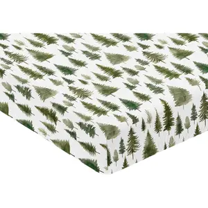 Muslin Crib Sheets (Sage Green Woodland) for Baby Girls/Boys, Infant Nursery, Toddler Room - 100% Cotton Fitted Sheet Standard Size (Forest Themed Nature, Pine Tree Hunter Abstract)