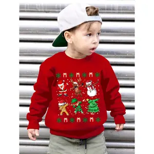 Christmas Cartoon Dancing Characters Graphic Print Boys Warm Fleece Sweatshirt: Thick And Cozy Top For Spring Fall Winter Season