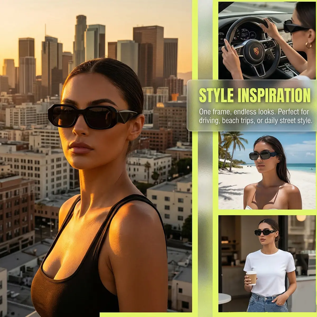 Retro Rectangle Sunglasses with UV Protection, Lightweight Plastic Frame Retro Square Aviator Sunglasses Women Men 70s Vintage Trendy  main image 4