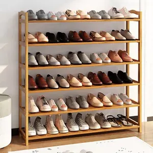 Bamboo Shoe Rack 6-Tier Shoe Storage Organizer Entryway Shoe Shelf Wood Color US