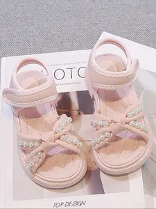 Girls' Summer Sandals 2026 New Pearl Princess Shoes Soft Sole, Cute Butterfly Pattern, Kids Beach Shoes, Rubber Material, Beaded Sandals