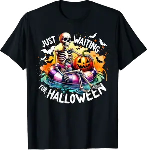 Just Waiting For Halloween Jack O Lantern Skeleton Summer T-Shirt - 69B0D8PJ38J3