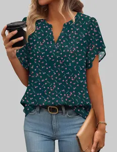 Womens Dressy Casual Shirts Short Sleeve V Neck Work Blouse Business Casual Summer Chiffon Tops