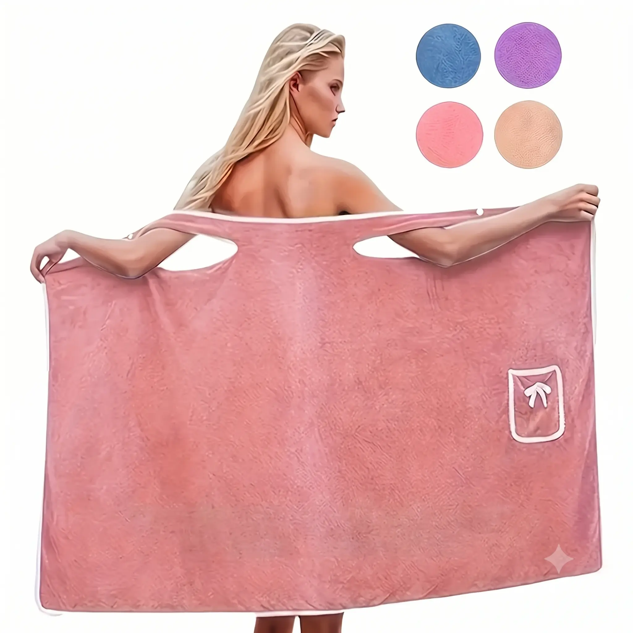 Ultra-Soft Plush Coral Fleece Bathrobe with Cute Bow Pockets! Wearable Towel Dress for Spa, Bath & Cozy Lounging
