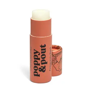 Poppy & Pout Lip Balm Pomegranate Peach For Soft Hydrated Lips - Eco-Friendly Cardboard Tube - 0.30 oz
