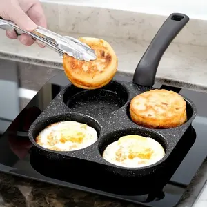 Four in one cast iron frying pan, non stick surface, single handle frying pan, suitable for pancakes, ham, chicken legs, bacon, eggs, etc., multifunctional kitchen tool, easy to cook, non stick frying pan | split type pan | multifunctional cooking tool