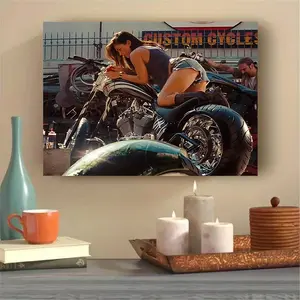 1 Piece Megan Fox Riding Motorcycle Poster - Black Action Pose - Wrapped Canvas Frame - Ready-to-Hang Wall Decor for Home, Office, Cafe - Bold Motorcycle Woman Art Print - Perfect Gift for Motorcycle Enthusiasts - 2D Graphic Design, Modern art design