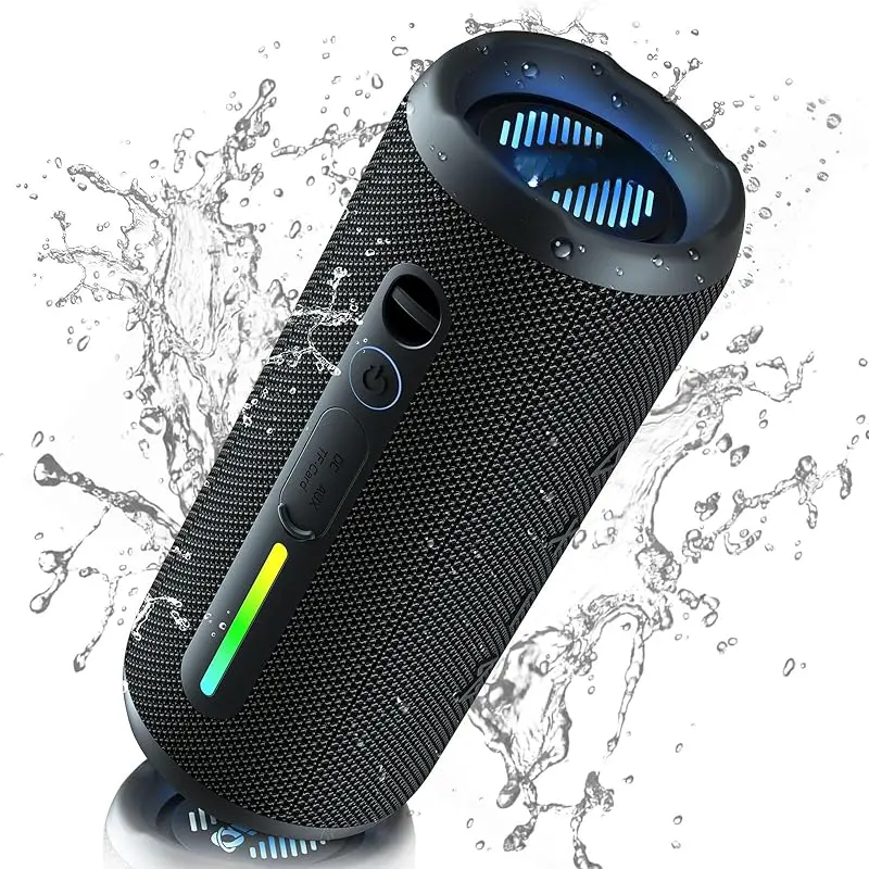 Compact Luxury Portable Bluetooth Speaker - 24W Loud Audio, IPX7 Waterproof, Bluetooth 5.3, 25-Hour Playtime, Bass Boost, LED Lights, Wireless Stereo Pairing, Plug-Compatible, for Outdoor/Travel/Gift for Friend