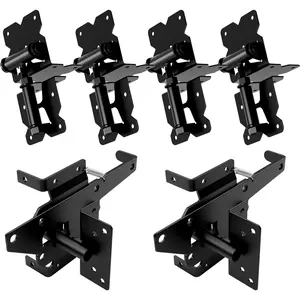 Stainless Steel Self Closing Gate Hinge and Latch Hardware Kit, Heavy Duty Adjustable Tension Gate Hinges 4-Pack & 2-Automatic Latch, Gate Hardware Kit for Wood/Vinyl Fence Gate