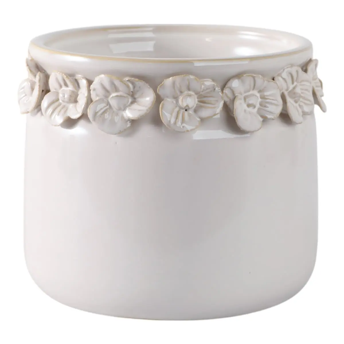 Sagebrook Home 6 in. Ivory Floral Applique Garden Planter - Ceramic Urn Planter, Round Flower Pot, Ceramic Urn Planters