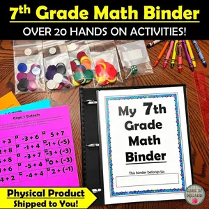 7th Grade Math Binder - Over 20 Hands-On Activities, Physical Product Shipped to You