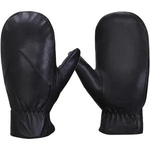 Women's Warm Lambskin Leather Mittens Winter Fleece Lined