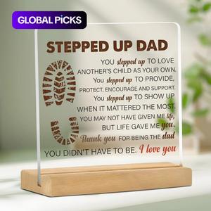 Stepped Up Dad Acrylic Desktop Decoration Sign, 1 Count Clear Acrylic Desktop Ornament with Base, Home Decor for Living Room Bedroom Office