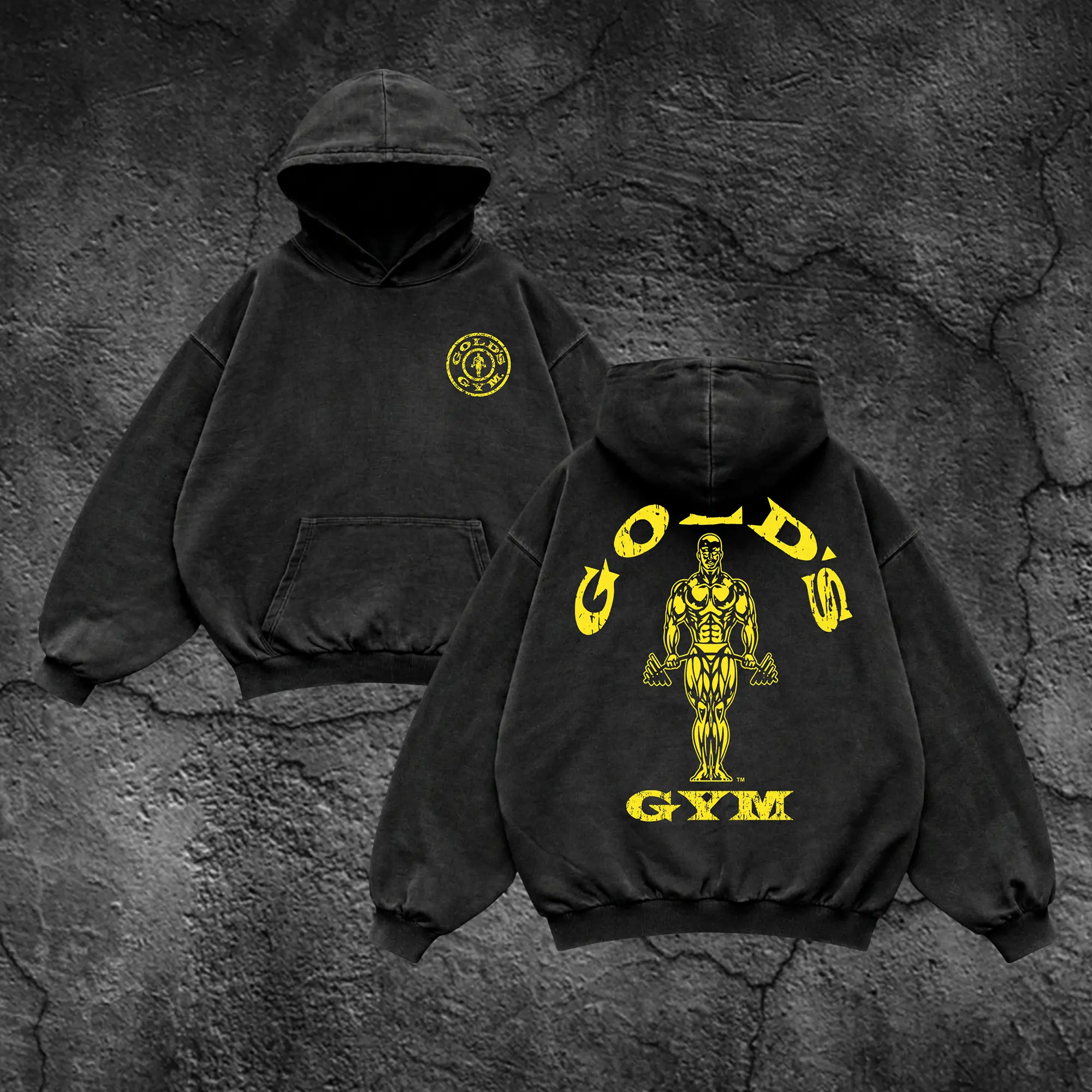 Gold's Gym Original Oversized Washed Hoodie, Gym Apparel, Workout Wear, Training Men's Top, Aesthetic Shirt, Discipline, Strength, Focus