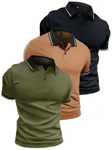 3-pack men’s lightweight summer short-sleeve polo shirts with button placket and turn-down collar—fashionable casual athletic style for outings, work, golf, fishing, camping; great gift for boyfriend or husband; trendy holiday wear